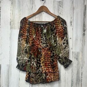 Cocomo Women's Off The Shoulder Animal Print Ruffle Top Orange Black Size Small